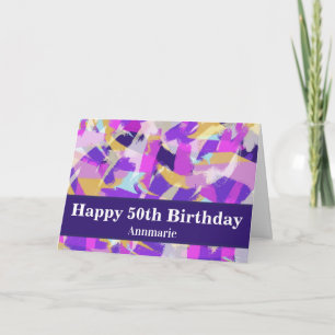 Purple Pink Yellow Blue Modern 50th Birthday Card