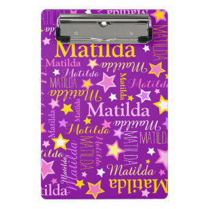 Purple pink yellow girls name stars pattern mini clipboard