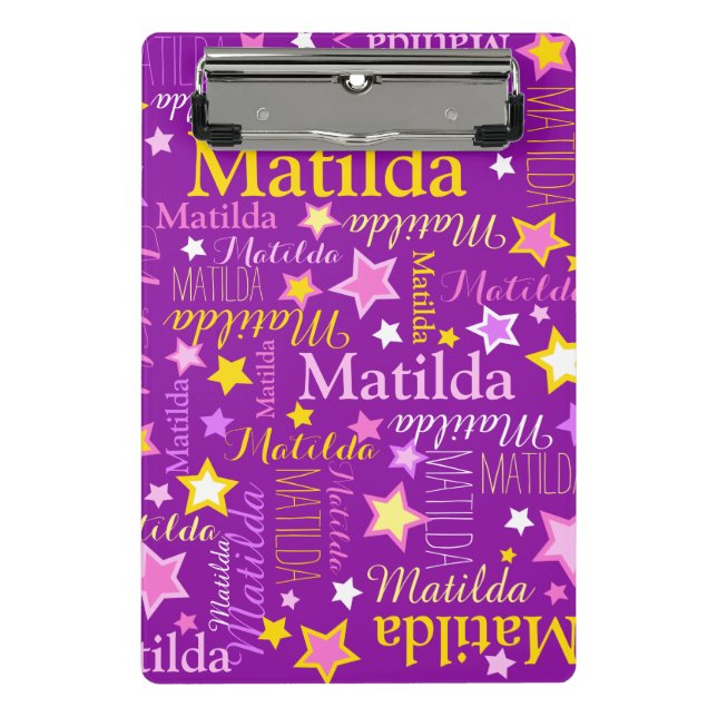 Purple pink yellow girls name stars pattern  mini clipboard (Front)