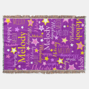 Purple pink yellow girls name stars pattern  throw blanket