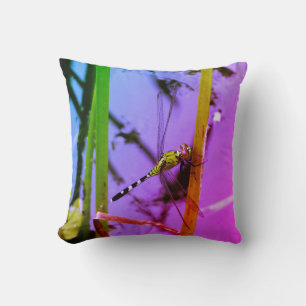 purple pink yellow :green dragonfly, Rainbow Cushion