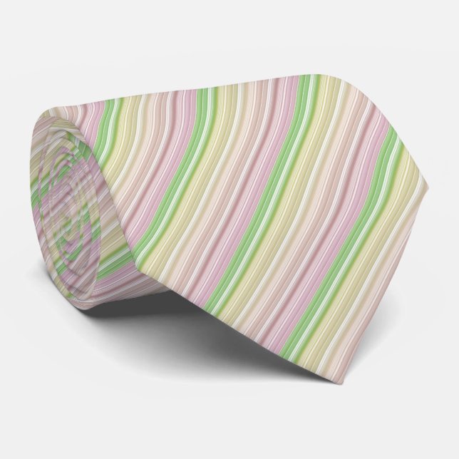 Purple Pink Yellow Green Stripes Tie (Rolled)