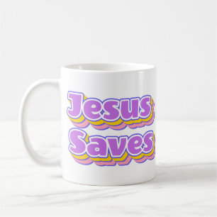 Purple Pink Yellow Jesus Saves  Coffee Mug