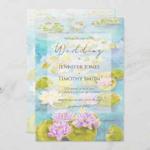 purple pink yellow waterlily pond watercolour invitation