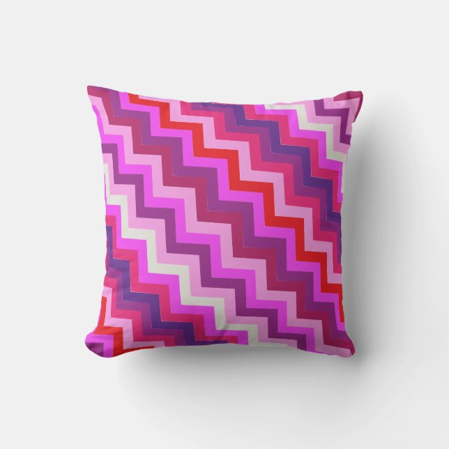 Purple pink zigzag chevron patterned pillow (Front)
