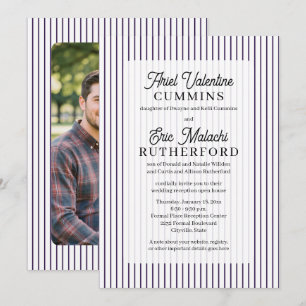 Purple Pinstripe Rustic Groom's Parents Remarried Invitation