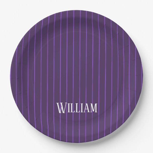 Purple pinstripes paper plate (Front)
