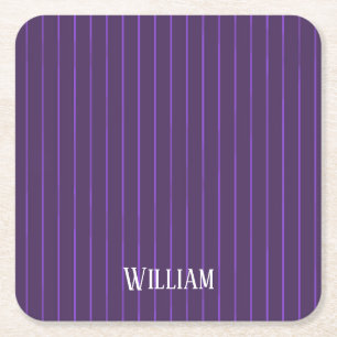 Purple pinstripes square paper coaster