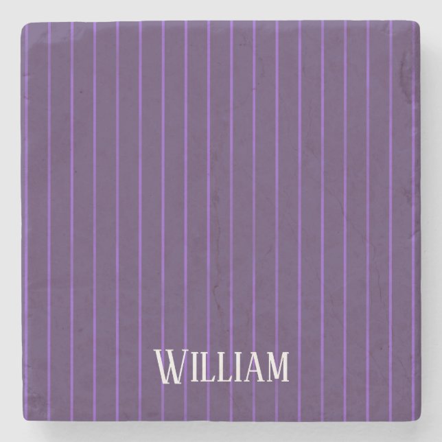Purple pinstripes stone coaster (Front)