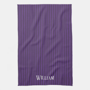 Purple pinstripes tea towel