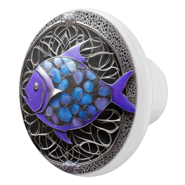 Purple Pisces Metal Art Ceramic Knob (Right)