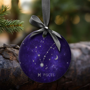 Purple Pisces Zodiac   Cosmic Astrology Horoscope Ceramic Tree Decoration