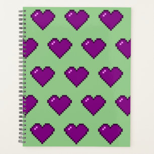 Purple Pixel Heart Pattern Planner