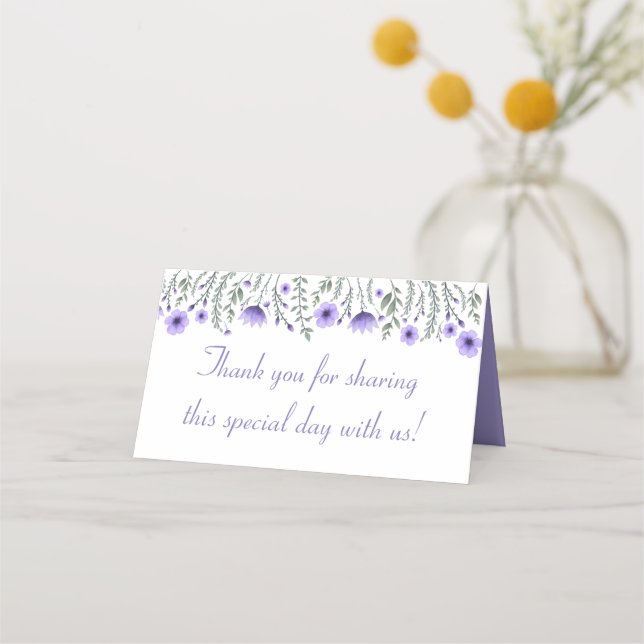 Purple Place Card Flower  Wedding  Thank You (Front)