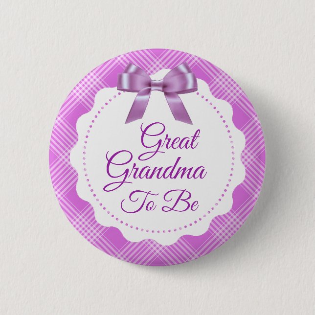 Purple Plaid and Bow Great Grandma to be Button (Front)