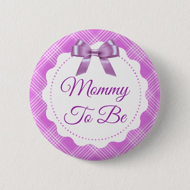 Purple Plaid and Bow Mummy to be Button (Front)