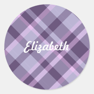 Purple Plaid Classic Round Sticker