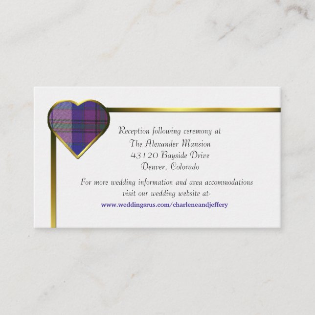 Purple Plaid Heart Wedding Enclosure Card (Front)