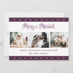 Purple Plaid Merry and Married Christmas Card