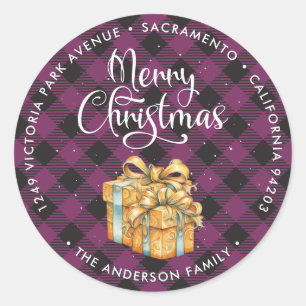 Purple Plaid Merry Christmas Return Address Labels