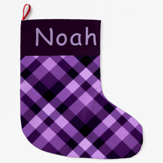 Purple Plaid Monogram Large Christmas Stocking