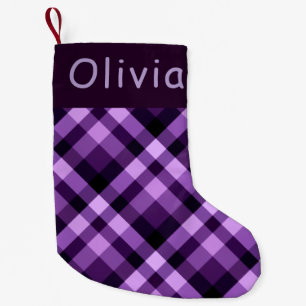 Purple Plaid Monogram Small Christmas Stocking
