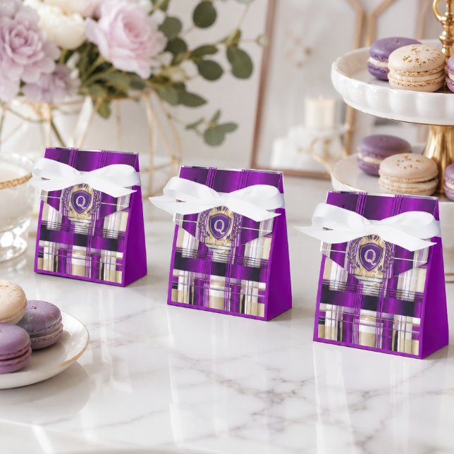 Purple Plaid Monogram Spiral Notebook Favour Box (Stylish Purple Plaid Favor Boxes)