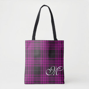 Purple Plaid Monogram Tote Bag