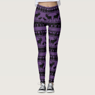 Purple plaid moose rustic pattern leggings