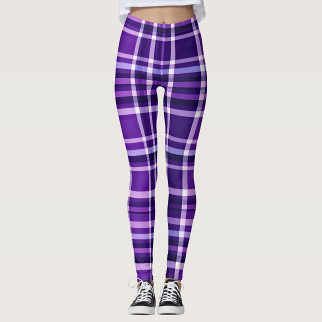 Purple Plaid Pattern Leggings (Front)