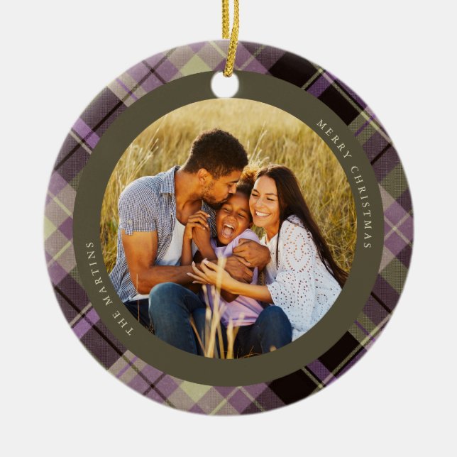 Purple Plaid Photo Ceramic Tree Decoration (Front)