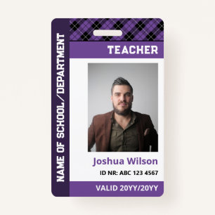 Purple Plaid Photo ID School Teacher ID Badge