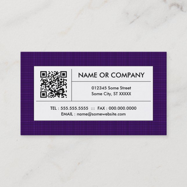 purple plaid QR code Business Card (Front)
