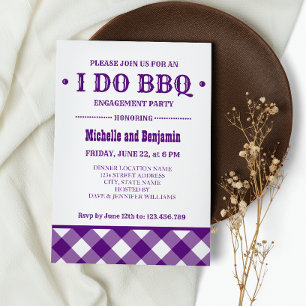 Purple Plaid   Rustic I DO BBQ Engagement Party Invitation