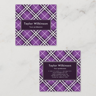 Purple Plaid Square Business Card