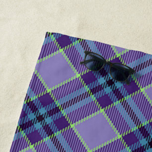Purple Plaid Tartan 1 in shades of Lavender & Blue Beach Towel