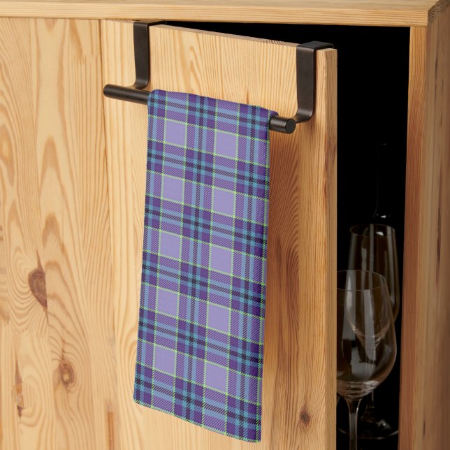 Purple Plaid Tartan 1 in shades of Lavender & Blue Tea Towel (Thirds Fold)