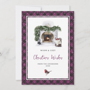 Purple Plaid Watercolor Christmas Wishes Holiday Card