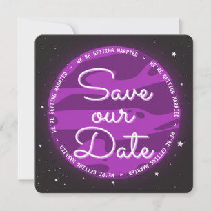 Purple Planet Space Themed Save Our Date Card