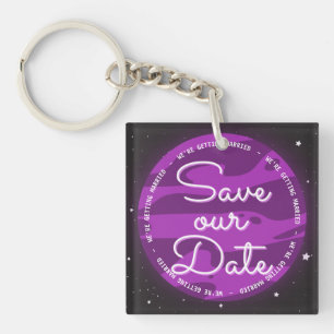 Purple Planet Space Themed Save Our Date Key Ring