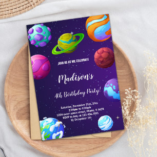 Purple Planets Birthday Invitations