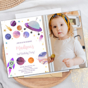 Purple Planets Birthday Invitations with photo