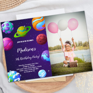 Purple Planets Birthday Invitations with photo
