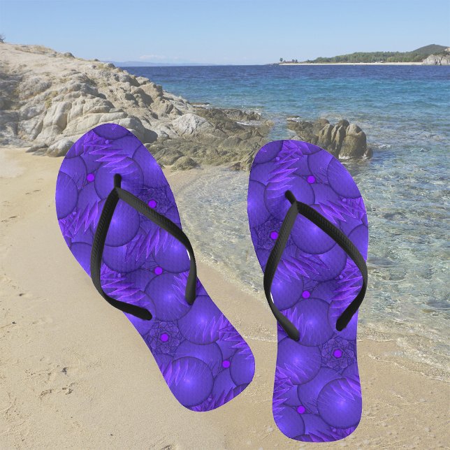 Purple planets, modern fractal pattern flip flops (Creator Uploaded)