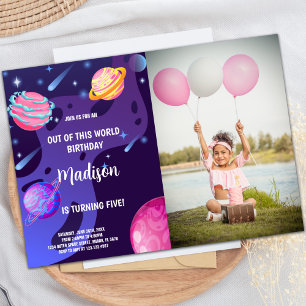 Purple Planets Outer Space Birthday Invitations ph