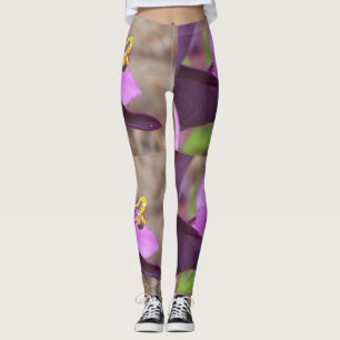 purple plant and a tiny bee tiled on leggings
