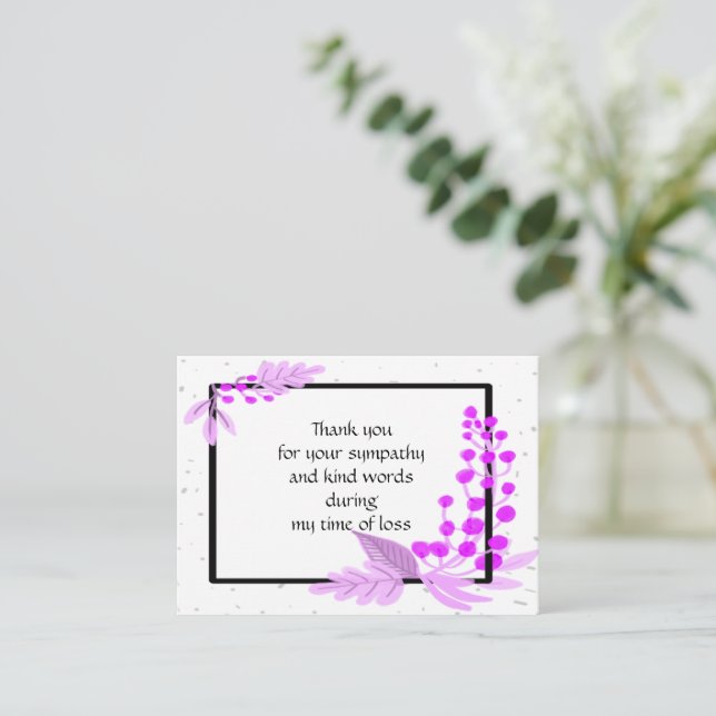Purple Plants On Black Frame Thank You Card (Standing Front)