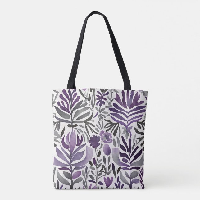 Purple Plants Watercolor Art  Tote Bag (Back)