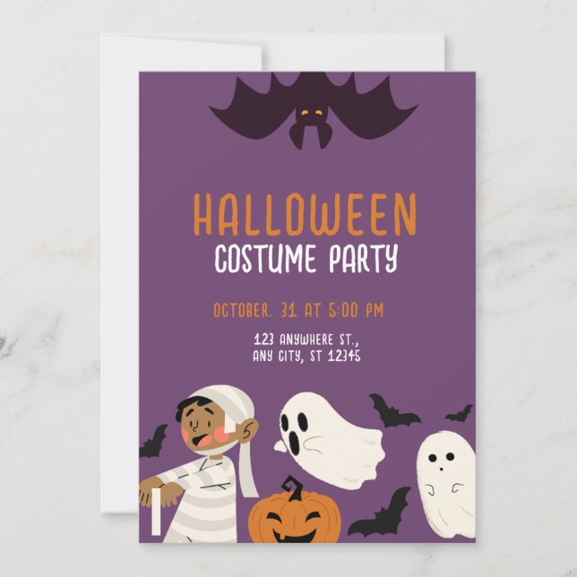 Purple Playful Halloween Costume Party Invitation (Front)
