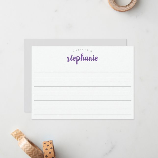 Purple Playful Script, Lined Large Flat Card (Front/Back In Situ)